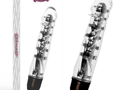 Klarer glatter leny vibrator schwarz mit schwarzen akzenten und silbernen metallkomponenten aus kunststoff