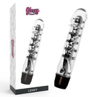 Klarer glatter leny vibrator schwarz mit schwarzen akzenten und silbernen metallkomponenten aus kunststoff