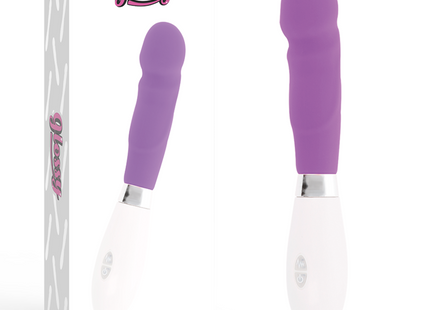 Glänzender paul vibrator lila in purpur und weiß mit glatter ergonomischer form aus hochwertigem material