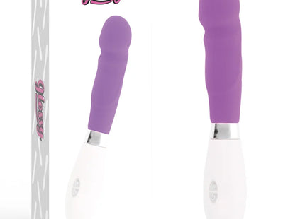Glänzender paul vibrator lila in purpur und weiß mit glatter ergonomischer form aus hochwertigem material