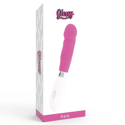 Glänzender paul vibrator rosa mit pink und weißem glanz und ergonomischem design aus glattem material