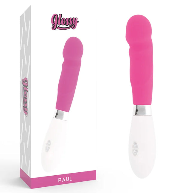 Glänzender paul vibrator rosa in pink und weiß mit glattem ergonomischem design aus hochwertigem material