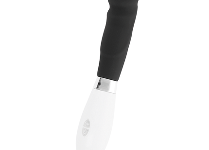 Schwarzer und weißer silikon vibrato-wand mit silbernem metallband im glossy paul vibrator schwarz design