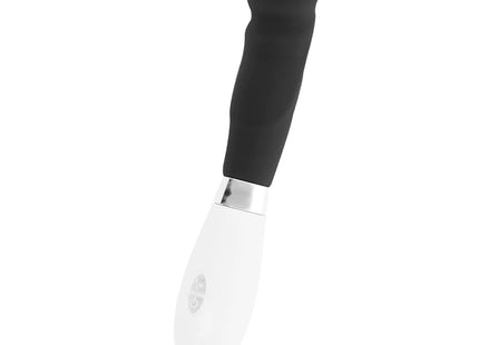 Schwarzer und weißer silikon vibrato-wand mit silbernem metallband im glossy paul vibrator schwarz design