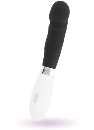 Schwarzer und weißer silikon vibrato-wand mit silbernem metallband im glossy paul vibrator schwarz design