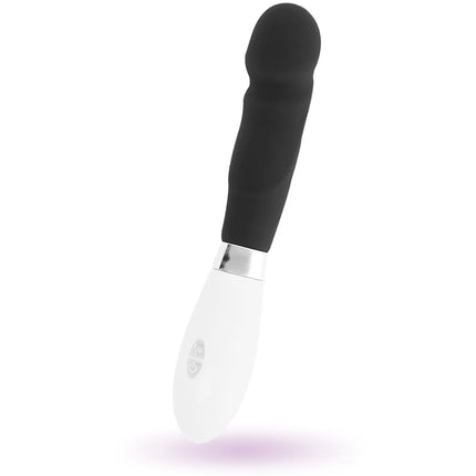 Schwarzer und weißer silikon vibrato-wand mit silbernem metallband im glossy paul vibrator schwarz design