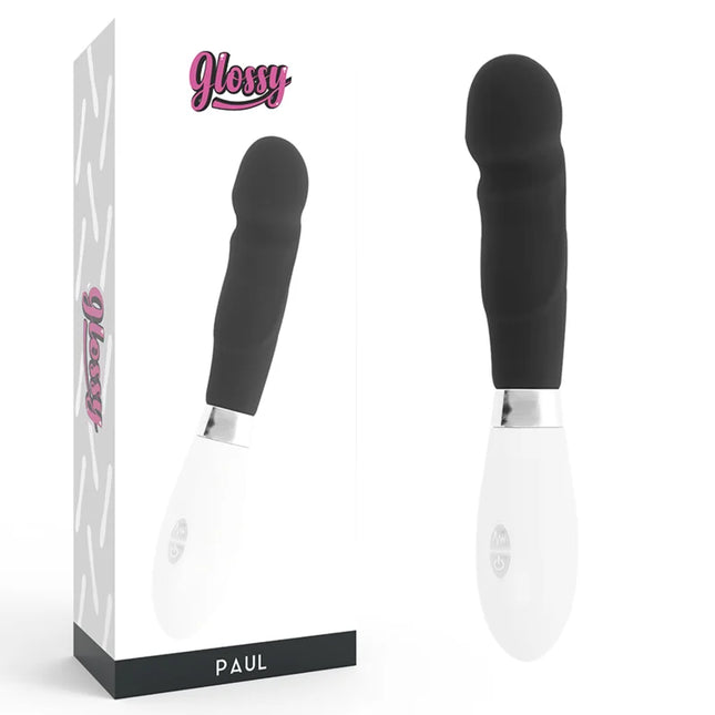 Schwarzer und weißer glossy paul vibrator mit glänzendem finish und ergonomischem design