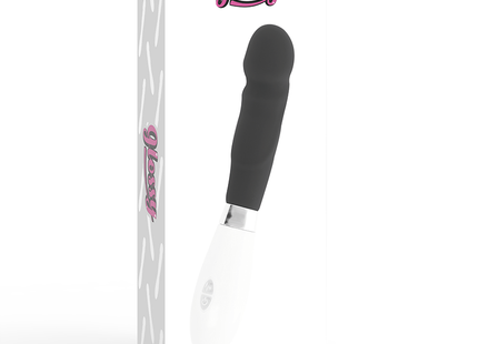 Schwarzer und weißer silikongriff vibrator mit silberner metallbasis von glossy by paul mit vibrationsfunktion