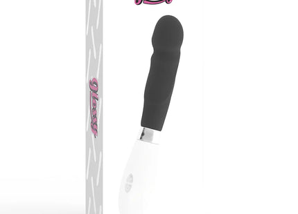 Schwarzer und weißer silikongriff vibrator mit silberner metallbasis von glossy by paul mit vibrationsfunktion