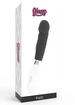 Schwarzer und weißer silikongriff vibrator mit silberner metallbasis von glossy by paul mit vibrationsfunktion