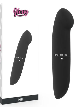 Schwarzer phil vibrator von glossy aus glänzendem material für intime anwendung