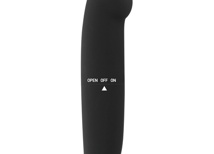 Glossy phil vibrator schwarz schwarzes silikon mit glatter, geschwungener form und weißem an- und ausschalter