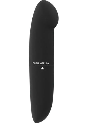 Glossy phil vibrator schwarz schwarzes silikon mit glatter, geschwungener form und weißem an- und ausschalter
