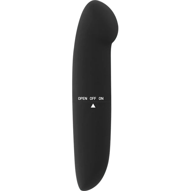 Glossy phil vibrator schwarz schwarzes silikon mit glatter, geschwungener form und weißem an- und ausschalter