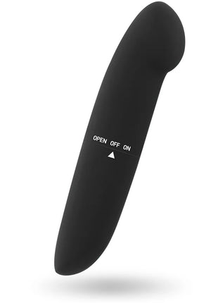 Glossy phil vibrator schwarz aus schwarzem silikon mit off on taste und dreiecksanzeige