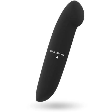 Glossy phil vibrator schwarz aus schwarzem silikon mit off on taste und dreiecksanzeige