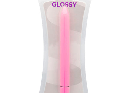 Glossy schlanker vibrator deep rose großer pink glänzender plastikvibrator in klarer verpackung