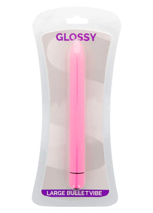 Glossy schlanker vibrator deep rose großer pink glänzender plastikvibrator in klarer verpackung