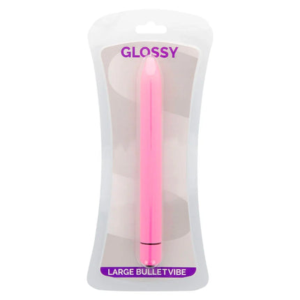 Glossy schlanker vibrator deep rose großer pink glänzender plastikvibrator in klarer verpackung