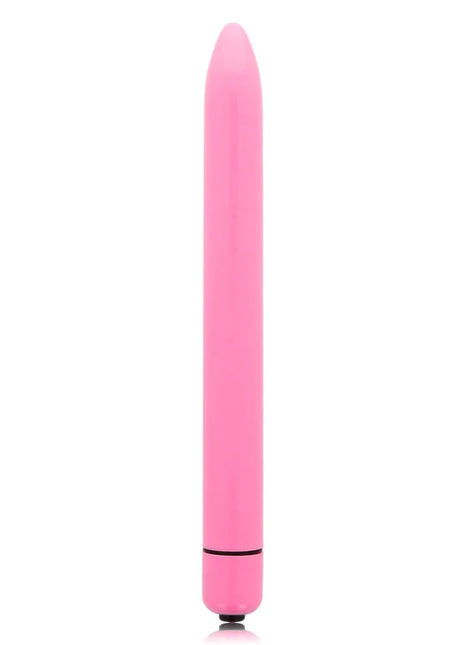 Glossy schlanker vibrator deep rose pinker silikonmasturbator mit glattem, konischem design und schwarzem akzentband