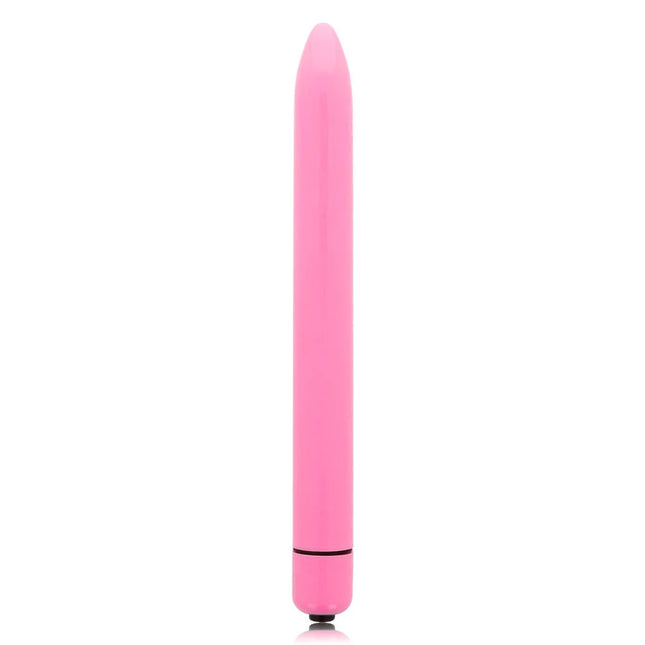 Glossy schlanker vibrator deep rose pinker silikonmasturbator mit glattem, konischem design und schwarzem akzentband
