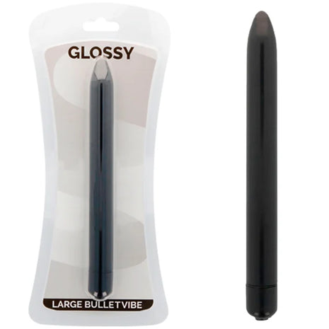 Glossy großer bulletvibe aus schwarzem glänzendem kunststoff schlanker vibrator schwarz für diskrete anwendung