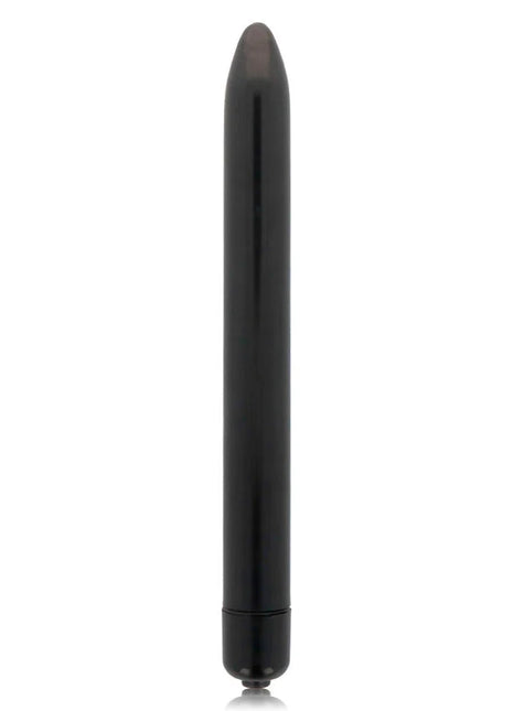 Glossy schlanker vibrator schwarz mit glatter, glänzender oberfläche und abgerundetem spitzkopf aus schwarzem material