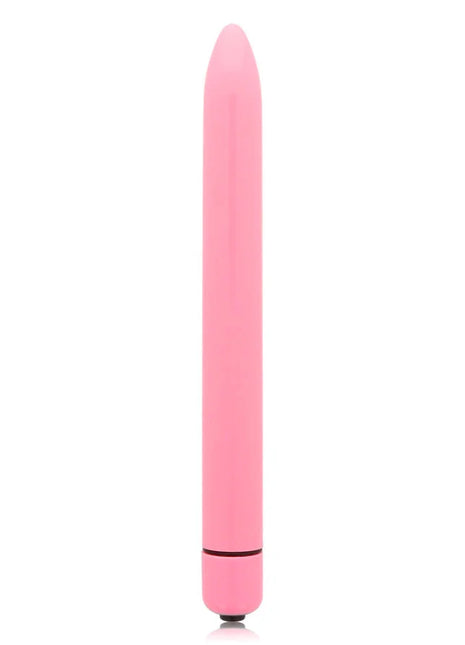 Pink silikon vibrator glossy slim mit glatter, konischer form und abgerundetem boden