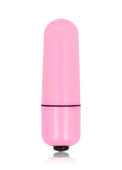 Glatter glänzender kleiner bullet-vibrator in tiefrose mit schwarzer basis und zylindrischer form