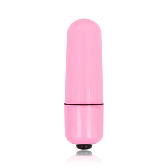 Glatter glänzender kleiner bullet-vibrator in tiefrose mit schwarzer basis und zylindrischer form