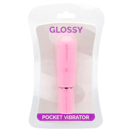 Glänzender taschenvibrator glossy in tiefrosa aus kunststoff in klarer plastikverpackung