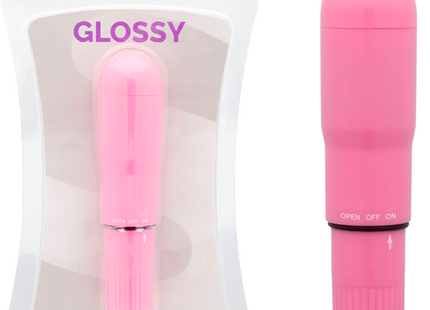 Pink glänzender taschenvibrator glossy deep rose mit strukturiertem griff und dreitasten-bedienfeld