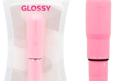 Glänzender taschenvibrator rosa mit texturiertem griff und powerschalter für diskrete anwendung