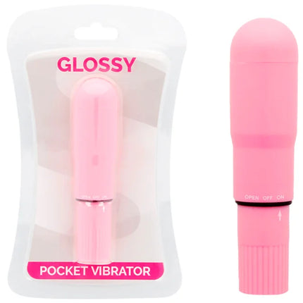 Glänzender taschenvibrator rosa mit texturiertem griff und powerschalter für diskrete anwendung