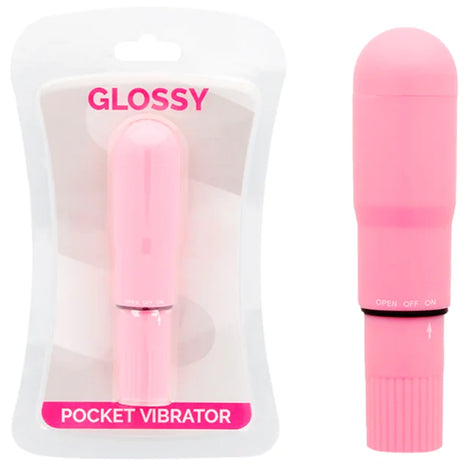 Glänzender taschenvibrator rosa mit texturiertem griff und powerschalter für diskrete anwendung
