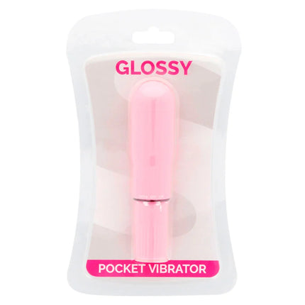 Glossy taschenvibrator rosa in glänzendem pink in transparenter kunststoffverpackung