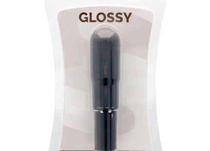 Schwarzer glänzender taschenvibrator aus plastik im klaren kunststoffverpackung mit glossy branding