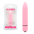 Glänzender dünner bullet-vibrator in tiefrosa mit glatter oberfläche und dunklem band nahe der basis