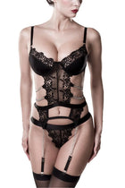 Grey Velvet – 2-teiliges Lingerie-Set mit Ketten (20225) - S / Black - Sexy Dessous-Set