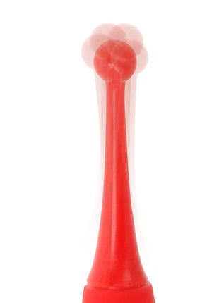 Roter plastikzahnbürste mit rundem kopf und verjüngtem griff im produkt hallo focus vibrator rot