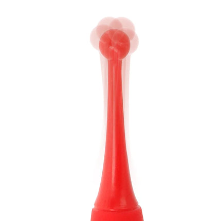 Roter plastikzahnbürste mit rundem kopf und verjüngtem griff im produkt hallo focus vibrator rot