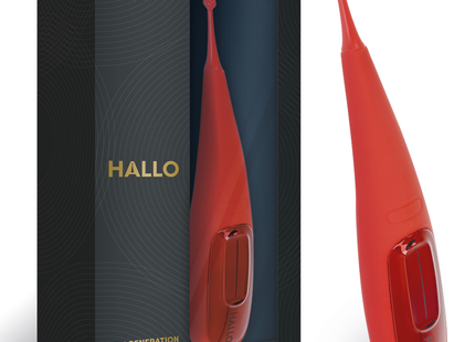 Roter hallo personalstimulator mit elegantem tropfenförmigem design und glänzendem finish im fokus vibrator rot