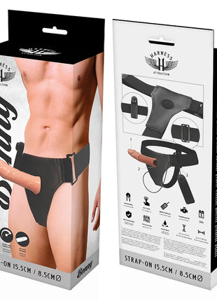 Schwarzer strap-on-harness mit zentralem gürtel und verstellbaren seitenriemen von harness attraction namens bunny