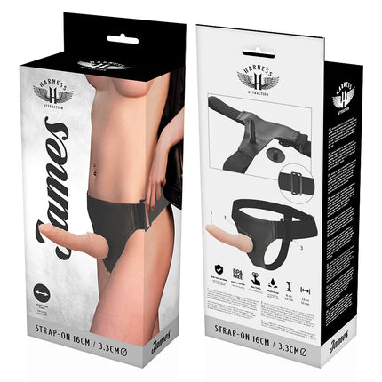 Schwarzer james harness strap-on von Harness Attraction mit verstellbaren riemen und sicherem verschluss