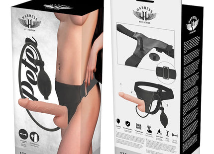 HARNESS ATTRACTION - RNES PETER MIT AUFBLASBAREM PENIS 18 CM -O- 3.5 CM - Strapon Gurte