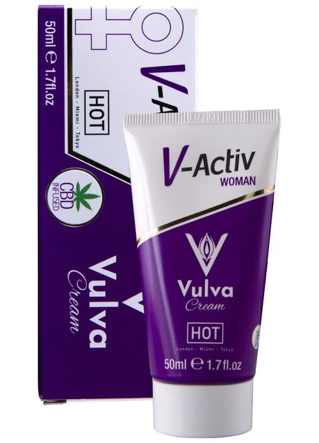 Purple und weiße heiss vulva creme mit cbd in 50ml tube mit goldakzenten cbd-infused