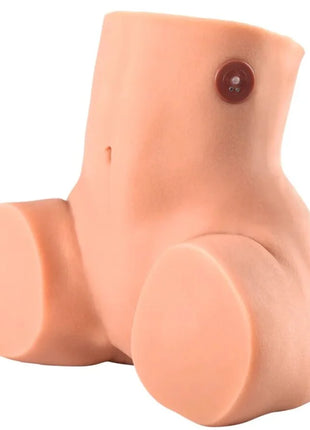 Peachfarbener silikon anatomisches modell eines hosenabschnitts mit großen runden füßen und braunem knopf auf dem oberen rücken zeigt rückseite des hidden desire big booty milking torso masturbators 16 kg