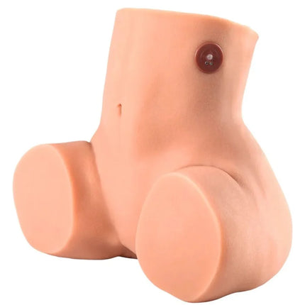 Peachfarbener silikon anatomisches modell eines hosenabschnitts mit großen runden füßen und braunem knopf auf dem oberen rücken zeigt rückseite des hidden desire big booty milking torso masturbators 16 kg
