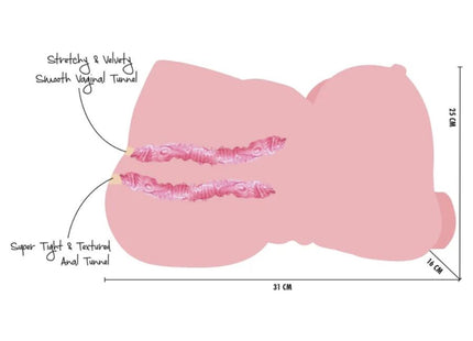 Pink silikon masturbator weiblich mit zwei texturierten tunnels für vaginalen und analen gebrauch