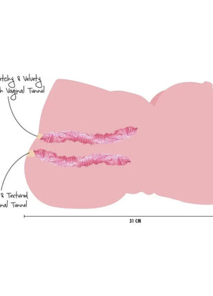 Pink silikon masturbator weiblich mit zwei texturierten tunnels für vaginalen und analen gebrauch